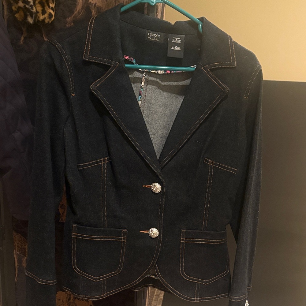 Nicole Women's Dark Blue Blazer with Button Accents